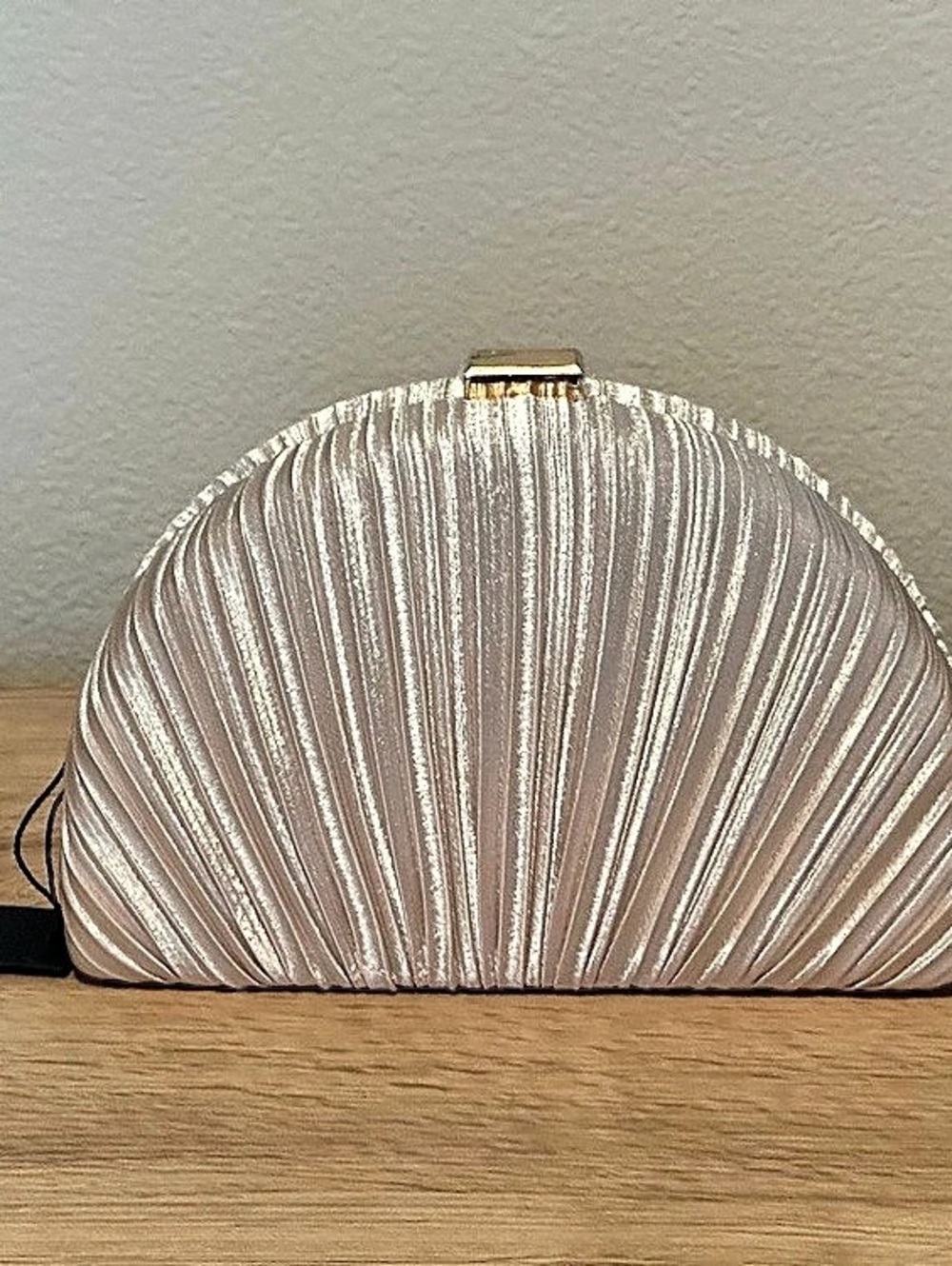 Lulus Champagne Satin Pleated Hard Clutch